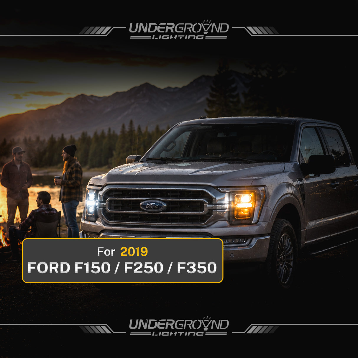 Ford truck with 'Underground Lighting' branding and text for 2019 models.