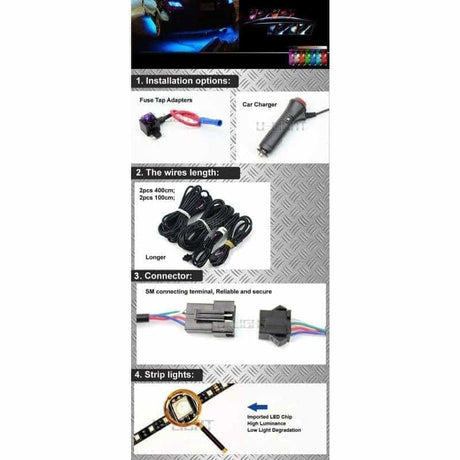 RGB Multi Color LED Strip Light Kit for Additional Interior Lighting with Bluetooth Control