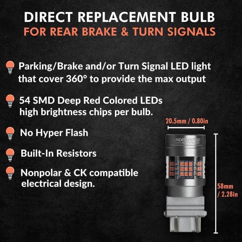 3157 Red Brake light, Turn Signal LED W/ Built in Resistors No Hyper Flash (PAIR) LEDS Underground Lighting 