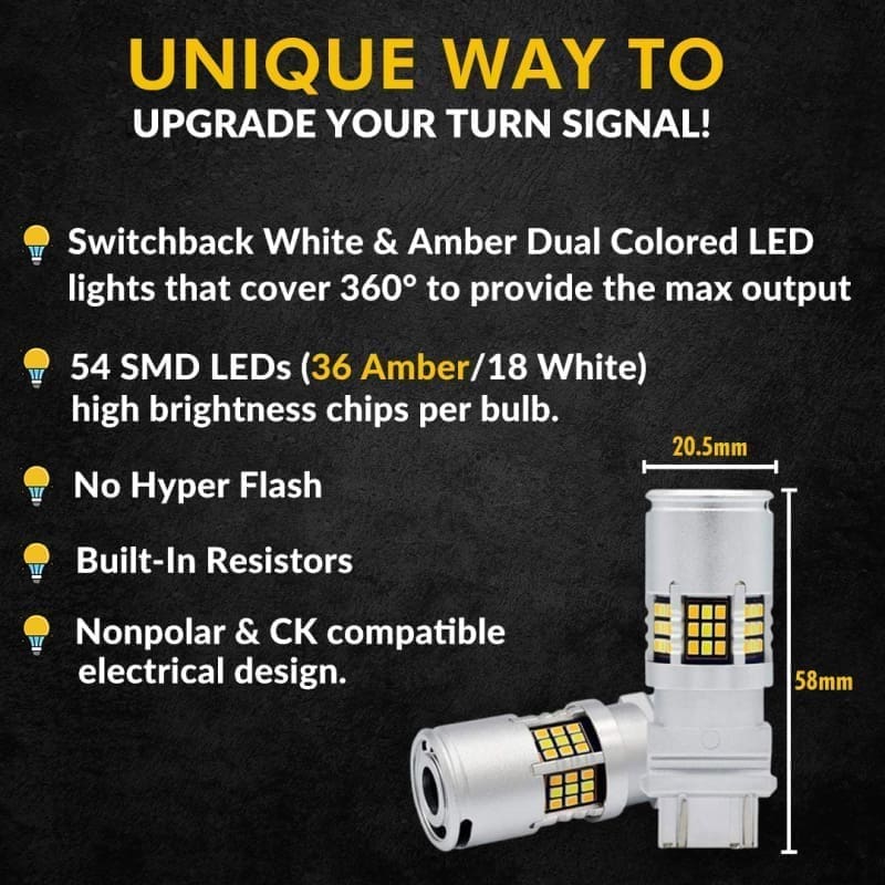 3157 Switchback LED Bulbs | White/Amber Turn Signals w/ Resistors ...