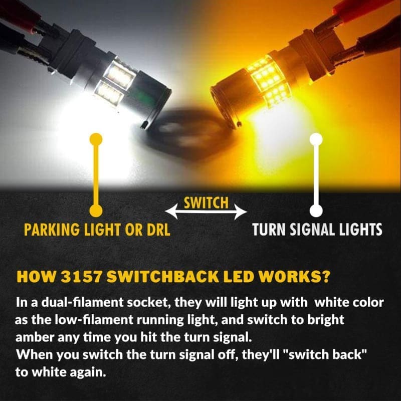 3157 Switchback LED Bulbs | White/Amber Turn Signals w/ Resistors ...