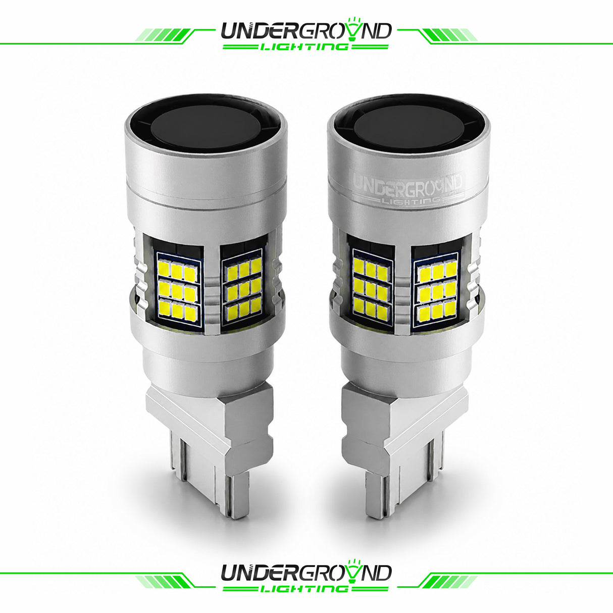 Two LED bulbs with visible chips on a white background, branded 'Underground Lighting'.