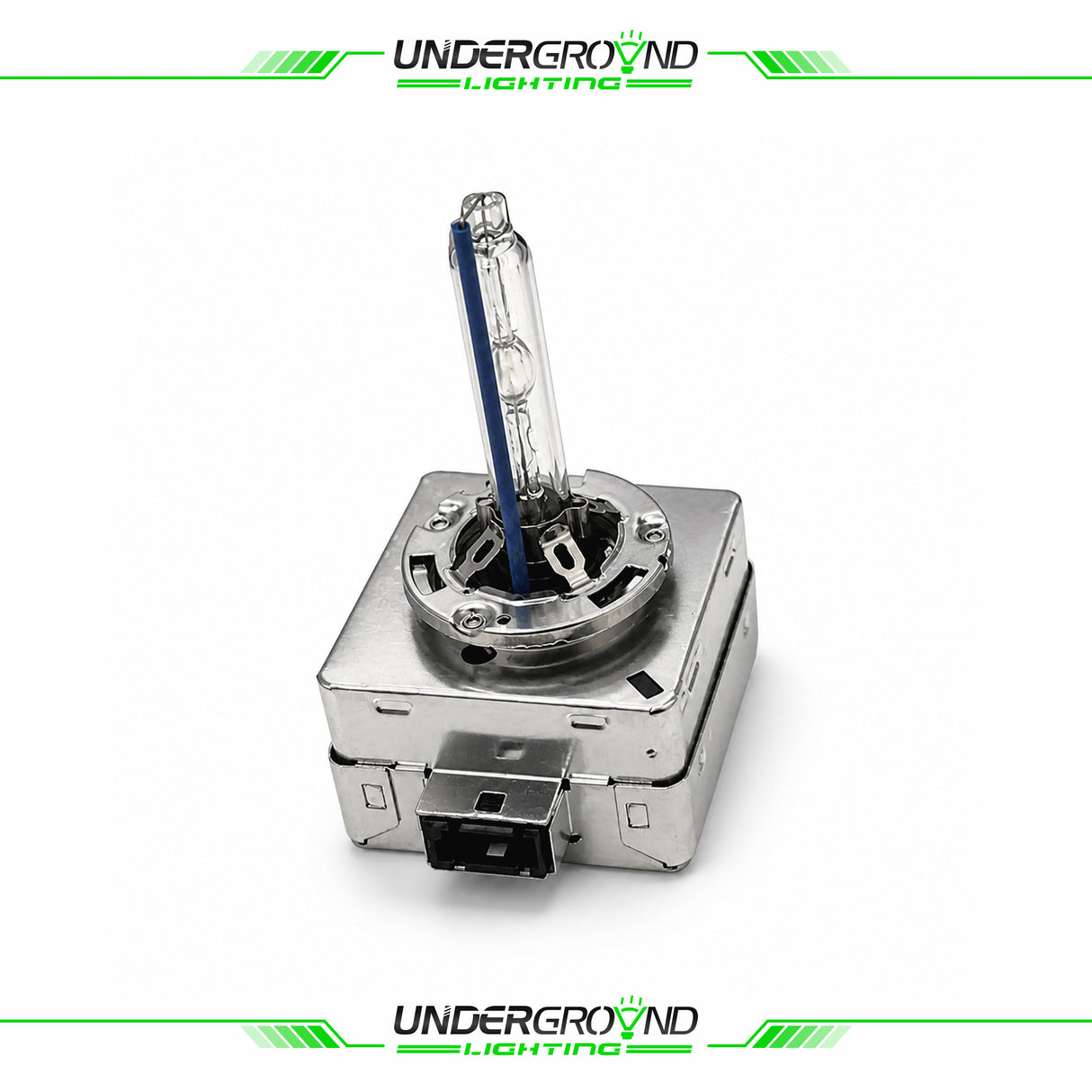 ds3 hid headlight bulb in metallic housing with 'Underground Lighting' branding on a white background.