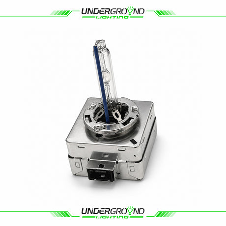 ds3 hid headlight bulb in metallic housing with 'Underground Lighting' branding on a white background.