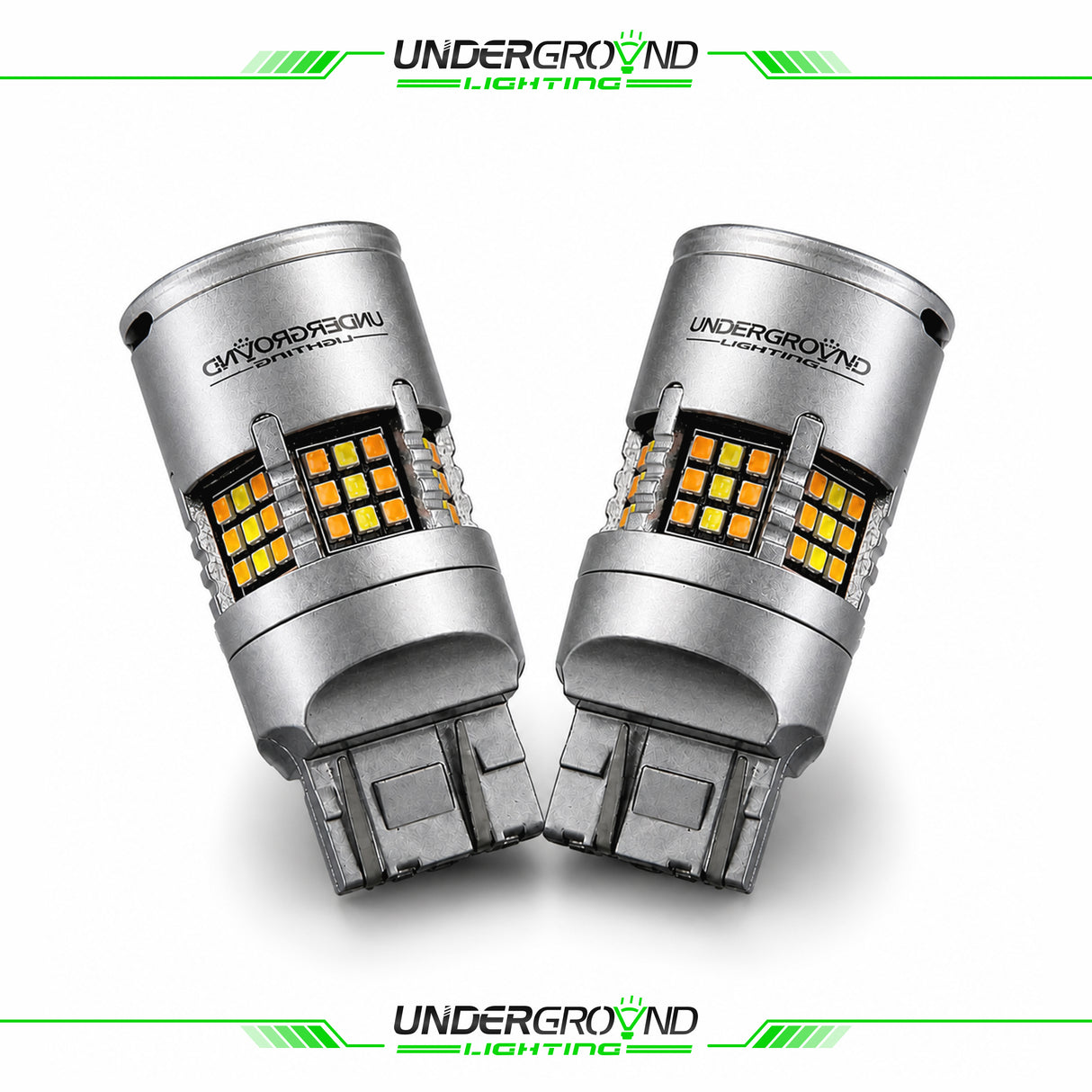 Two Underground Lighting car 2019 Ford F-150 / F-250 / F-350 LED DRL Front Turn Signal Replacement Bulbs for 3X Visibility| 4257 Amber, Built-in Resistor, No Hyperflash | 300% Brighter 1200LM output (PAIR) bulbs on a white background