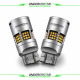 Two Underground Lighting car 2019 Ford F-150 / F-250 / F-350 LED DRL Front Turn Signal Replacement Bulbs for 3X Visibility| 4257 Amber, Built-in Resistor, No Hyperflash | 300% Brighter 1200LM output (PAIR) bulbs on a white background