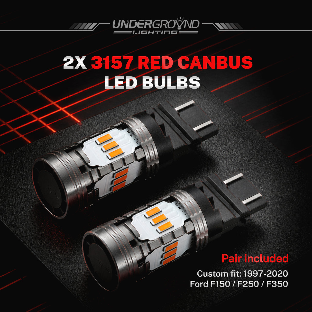 1997–2020 Ford F-150 / F-250 / F-350 LED Rear Turn Signal & Brake Replacement Bulbs for 3X Rear Visibility | 300% Brighter 1600LM (PAIR) | 3157 Red, Built-in Resistor, No Hyperflash