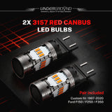 1997–2020 Ford F-150 / F-250 / F-350 LED Rear Turn Signal & Brake Replacement Bulbs for 3X Rear Visibility | 300% Brighter 1600LM (PAIR) | 3157 Red, Built-in Resistor, No Hyperflash