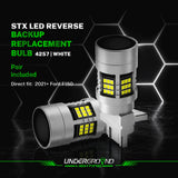 STX LED reverse backup replacement bulbs with specifications on a dark background.