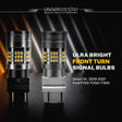 Two ultra bright 4257 amber front turn signal bulbs with 'Underground Lighting' branding on a dark background.
