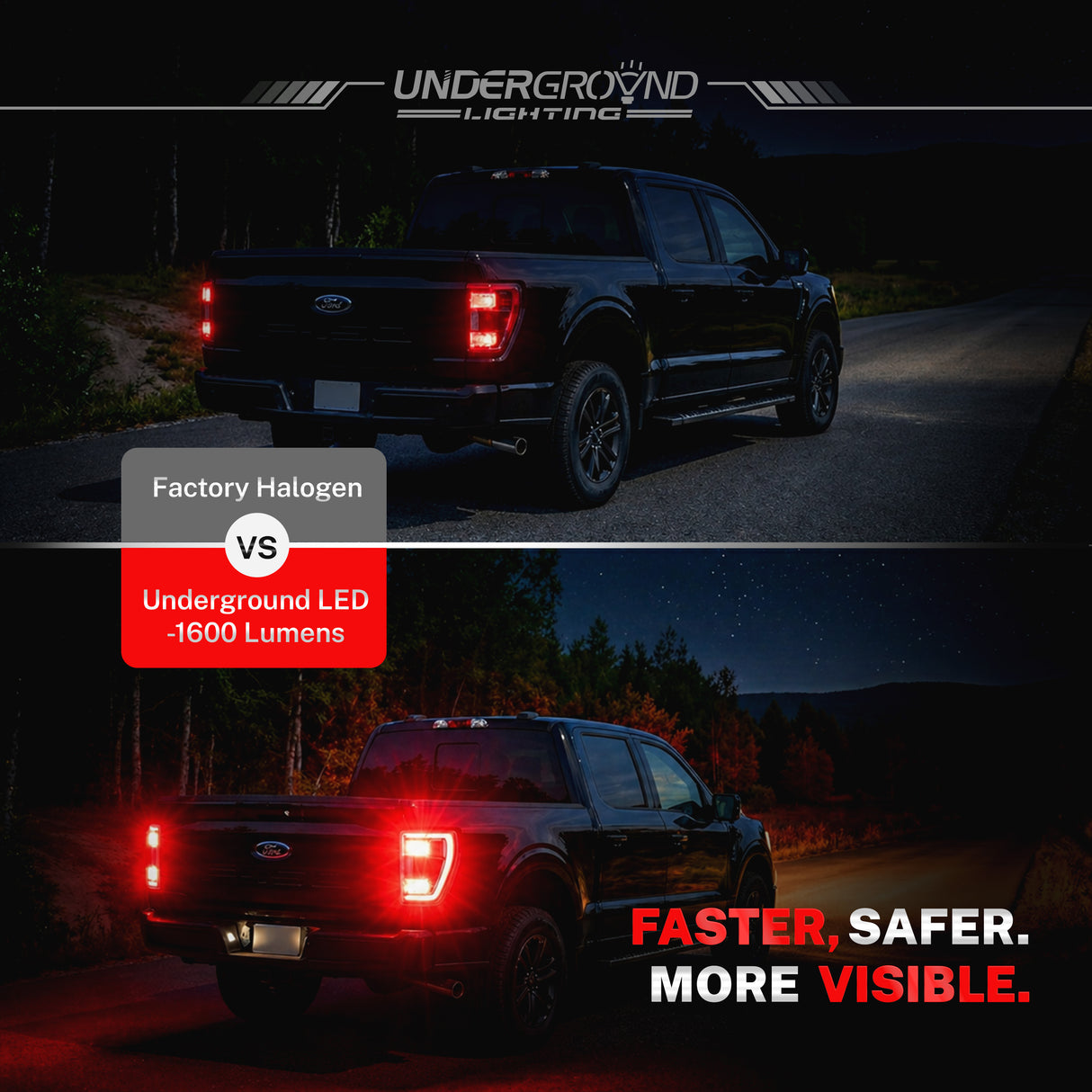 1997–2020 Ford F-150 / F-250 / F-350 LED Rear Turn Signal & Brake Replacement Bulbs for 3X Rear Visibility | 300% Brighter 1600LM (PAIR) | 3157 Red, Built-in Resistor, No Hyperflash