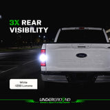 2021+ Ford F-150 STX LED Reverse Backup Replacement Bulbs on Ford F 150 Truck on a dark road showing 3x visibility