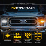 Ford vehicle with Underglownd Lighting features highlighted on a dark background