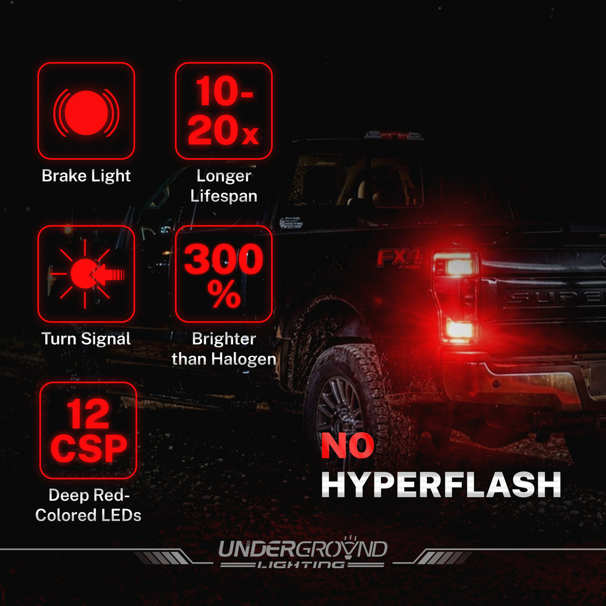 1997–2020 Ford F-150 / F-250 / F-350 LED Rear Turn Signal & Brake Replacement Bulbs for 3X Rear Visibility | 300% Brighter 1600LM (PAIR) | 3157 Red, Built-in Resistor, No Hyperflash