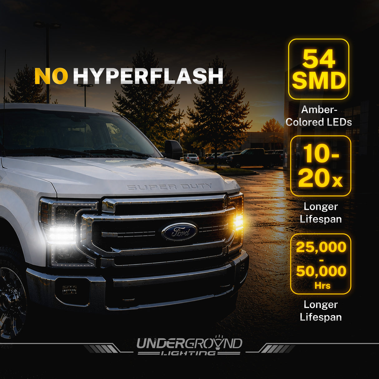 2015–2018 Ford F-150 / F-250 / F-350 LED Front Turn Signal Replacement Bulbs | 7443 Amber, Built-in Resistor, No Hyperflash | 300% Brighter 1200LM (PAIR)