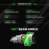 Underground Lighting LED rear turn signal and brake light bulb with specifications on a dark background