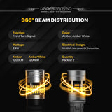 Underground Lighting bulb with 360-degree beam distribution details on a dark background
