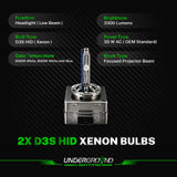 D3S HID xenon bulb with specifications on a black background