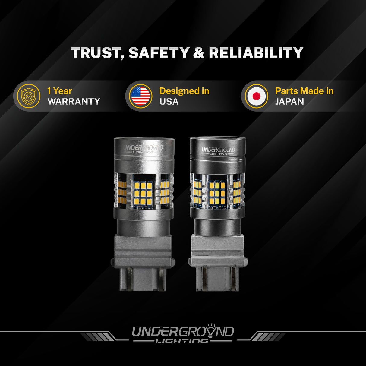 1997–2014 Ford F-150 / F-250 / F-350 LED Front Turn Signal Replacement  Bulbs For 3X Front Visibility | 3157 Amber, Built-in Resistor, No Hyperflash | 300% Brighter 1200LM (PAIR)